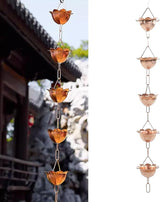 Haofy 1 Meter Copper Rain Chain 5 Petal Cups Design Rainwater Drainage System Decorative Gutter Replacement for Garden Patio Outdoor Decor