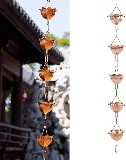 Zerone Copper Petal Rain Chain 1m Length Decorative Rain Catcher Chain for Gutter, Elegant Alternative for Outdoor Space