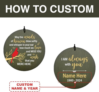 Personalized Wind Chimes Outdoor, Wind Chimes for Loss of Loved Ones, 36inch Custom Cardinal Bird Wind Chime Deep Tone, in Loving Memory of Dad/Mom, Gifts for Condolences (Produced in USA)