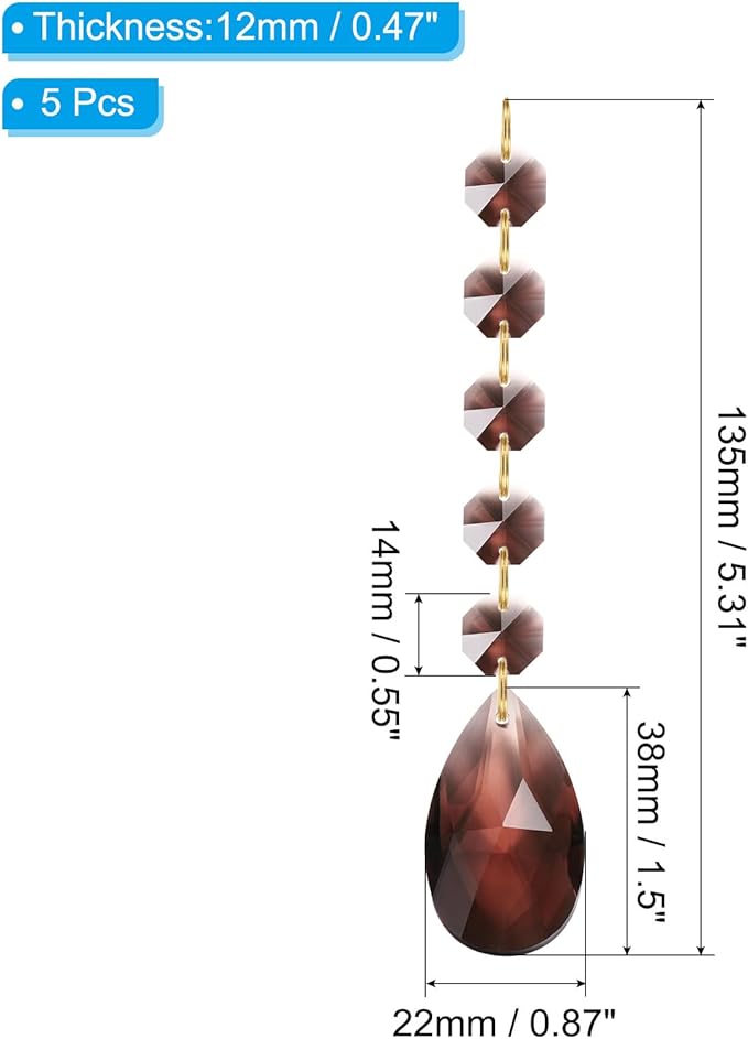 PATIKIL Teardrop Crystal Chandelier, 5 Pack 135mm Length Prisms Part Dark Brown