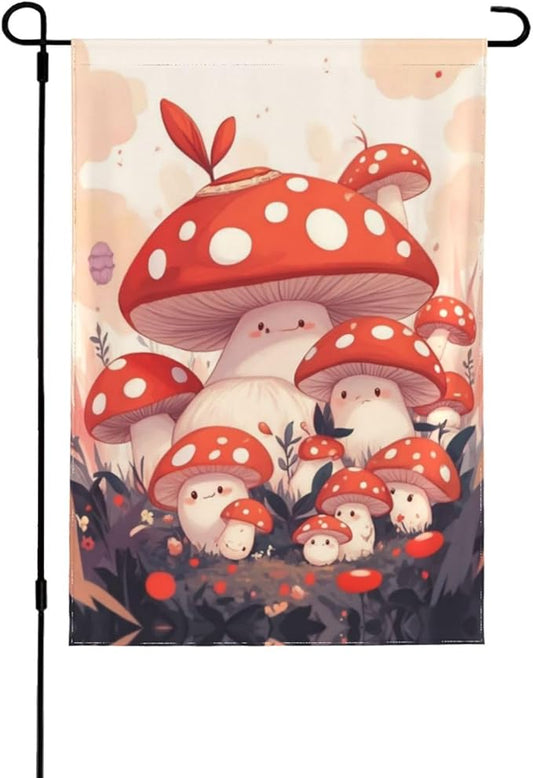 Cute Mushroom Family Garden Flag Double Sided Flags For Room Outside Yard Flag Outdoor Banner Wall Art Hanging 28"X40"