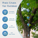 dreamysoul Rain Chains for Outside, 9.41FT with 8 Hollow Hummingbird Pattern Cups Rain Catcher Chains, Outdoor Rain Gutter Chains for Downspout, Eaves Drainage