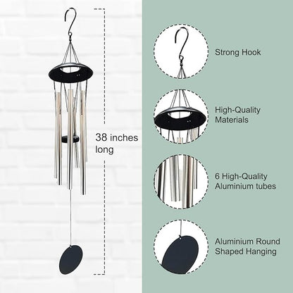 VOS Aura Deluxe Metal Windchime - 38” Beautiful Melodic Hanging Wind Chimes – Perfect Home and Garden Décor, Patio and Yard (Brush White)