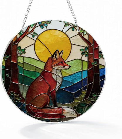 Moon Fox Acrylic Suncatcher, Artistic Colorful Sun Catcher, Indoor Window Wall Art, Boho Acrylic Window Hanging, Home Garden Decors, Christmas Decor Ornaments