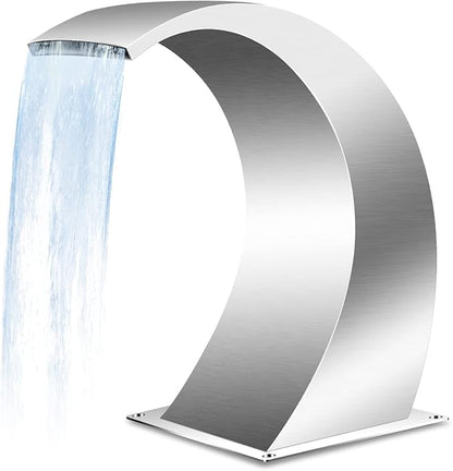 Pool Waterfall Fountains, Stainless Steel Rectangular Pool Waterfall Spillway with Pipe Connector for Indoor/Outdoor Decorative (7.9 Inch)