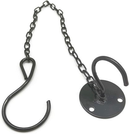 TIHOOD 2PCS Wall Mount Ceiling Hooks, Metal Plant Bracket Iron Wall Mount Lanterns Hangers for Hanging Bird Feeders, Lanterns, Wind Chimes, Planters, Outdoor Decoration Hooks (Black(with chain))