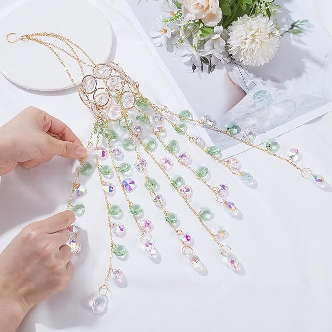 17.9In Crystal Suncatcher Glass Wind Chimes Style Rainbow Maker Suncatcher Prism Crystal Octagonal Bead Chains Windchime for Window Hanging Ornament Home Garden Decor Indoor Outdoor Office