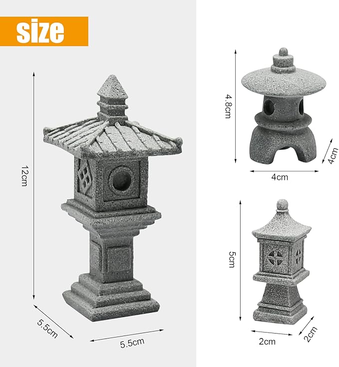 Saihisday 3PCS Mini Pagoda Garden Statue, Miniature Japanese Style Pagoda Lantern, Outdoor Fairy Garden Decor for Micro Landscape Yard Aquarium Bonsai Zen Garden Decoration