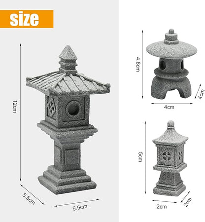 Saihisday 3PCS Mini Pagoda Garden Statue, Miniature Japanese Style Pagoda Lantern, Outdoor Fairy Garden Decor for Micro Landscape Yard Aquarium Bonsai Zen Garden Decoration