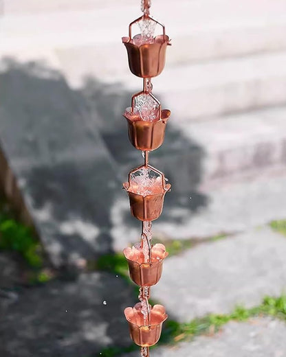 Elegant Copper Rain Chain Large Cup, Replacement Downspout for Gutters, Outside Rainwater Catcher Diverter for Villa/Deck/Pergola (Style C 2.6m (8.5ft))