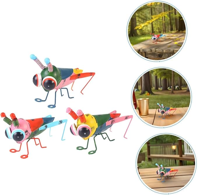 Holibanna 3pcs Colorful Iron Art Locust Figurines Portable Lightweight Metal Insect Statues for Garden Lawn Patio Decor Stylish Indoor Outdoor Sculpture with Natural Aesthetic