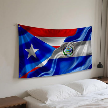 Puerto Rican Puerto Rico And El Salvador Flag 3x5 Ft Double-Sided Printed Indoor/Outdoor Flag Polyester Fabric Decorative Banner With 2 Brass Grommets 3x5 Foot National Flags For Outside