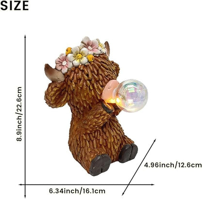 AVEKI Solar Highland Cow Garden Statue, Whimsical Bubble-Blowing Design with Solar Lights, Waterproof Resin Outdoor Decor for Patio, Yard, Lawn, Unique Gift for Mom, Grandma & Garden Lovers