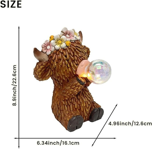 AVEKI Solar Highland Cow Garden Statue, Whimsical Bubble-Blowing Design with Solar Lights, Waterproof Resin Outdoor Decor for Patio, Yard, Lawn, Unique Gift for Mom, Grandma & Garden Lovers