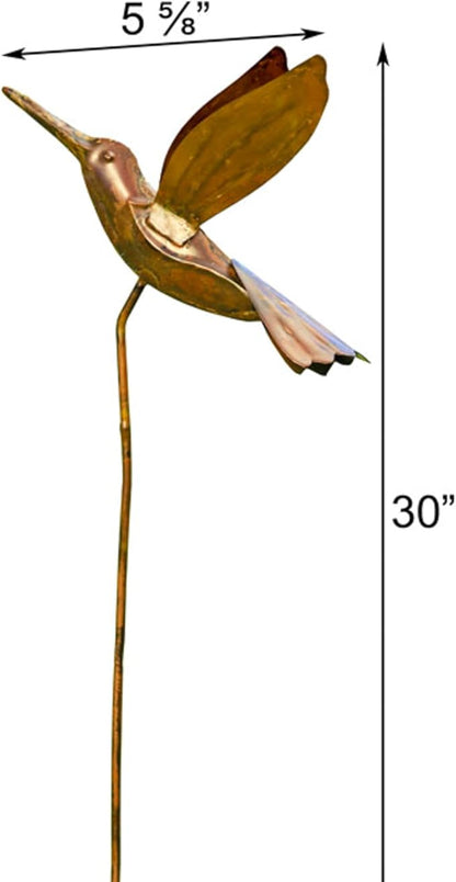 BestNest Set of 4 Ancient Graffiti Staked Hummingbird Garden Ornaments, 30" Tall Metal Yard Stakes with Flamed Copper Finish, Outdoor Decorative Garden Art for Yard & Flower Beds