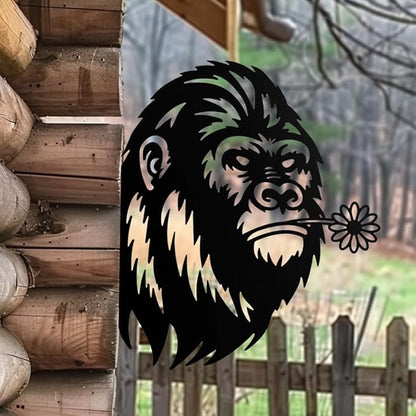 WADORN Big Foot Metal Garden Fence Art, Wild Man Farmhouse Statue Sasquatch Outdoor Decor Big Foot Silhouette Decorative Backyard Stake Metal Savage Ornament Funny Wall Decoration for Garden Patio