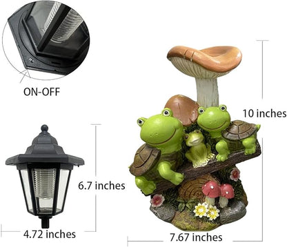 Outdoor Solar Powered Turtle Statue, Turtle and Mushroom-Shaped Sculpture with LED Light, Suitable for Decor Courtyard,Backyard, and Lawn, Unique Birthday and House Warming Gifts