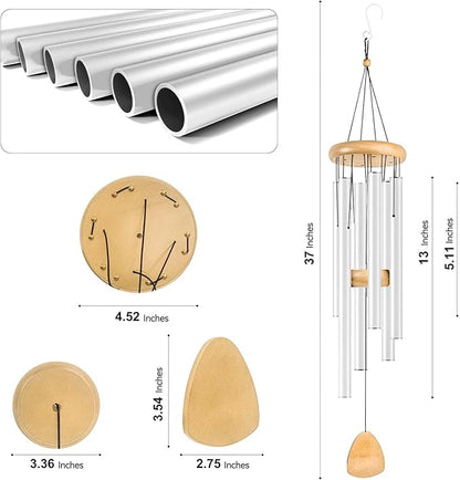Wind Chimes for Outside with Wood Wind Catcher, 37 Inches Large Aluminum Windchimes Outdoors for Patio Decoration & Zen Atmosphere, Best Gifts for Mom(White)