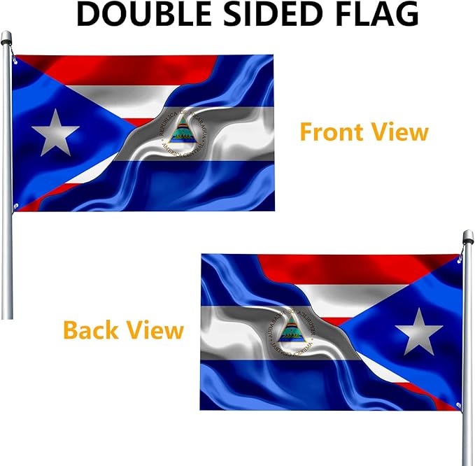 Puerto Rican Puerto Rico And Nicaraguan Nicaragua Flag 3x5 Ft Double-Sided Printed Indoor/Outdoor Polyester Fabric Decorative Banner With 2 Brass Grommets 3x5 Foot National Flags For Outside