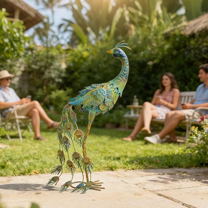 26" Metal Peacock Garden Outdoor Statue Decor, Vintage Yard Art Peacock Sculptures Outside Decoration for Home Patio Lawn Backyard, Gift for Moms Grandma Women