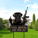F Around & Find Out Dog Sentry Metal Dogs Silhouette Garden Stake with Middle Finger &Weapon Sign, FAFO Security Sign Middle Finger Dog Statue Decor for Outdoor Yard Patio (Labrador, 8 * 16")