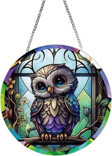 Owl Acrylic Window Hanging,Stained Window Hanging Decor Colorful Ornament,Stained Two-Sided Panel Hangings Decoration,Acrylic Suncatcher for Garden Kitchen Living Room