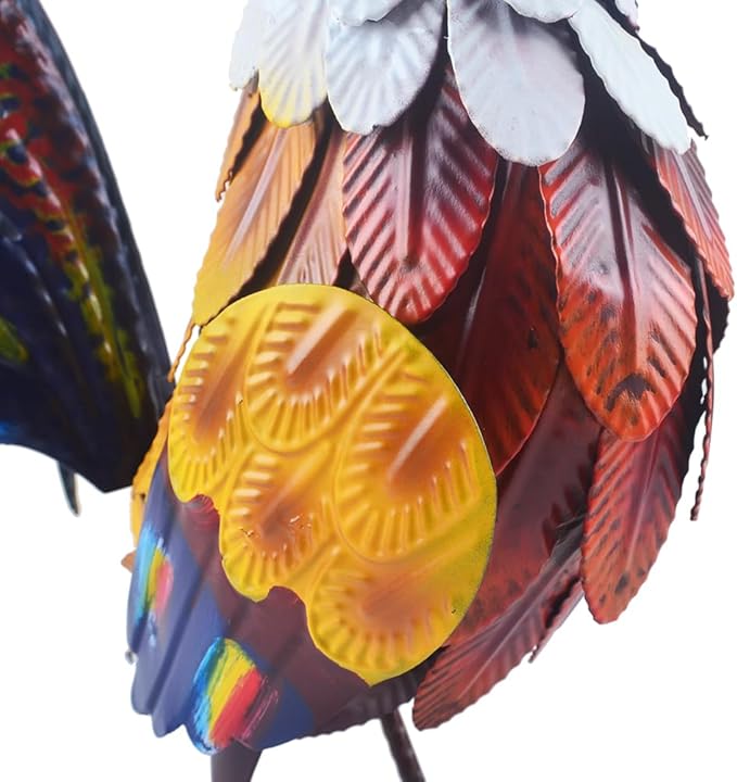 Rooster Statue Small Colorful Metal Mallard Chicken Sculpture Garden Decoration Metal Yard Art for Patio Lawn Backyard Outdoor Decoration