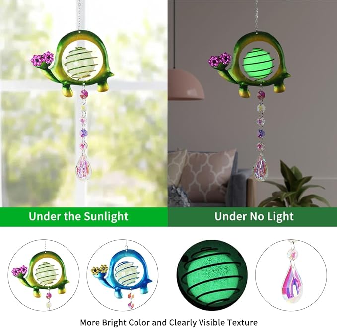 Garden Suncatcher,2 Pack Turtle Suncatchers with Crystal,Metal Sun Catchers Indoor Window Ornament for Outdoor Indoor Home Garden Decoration