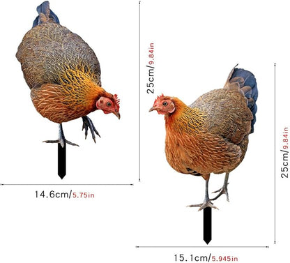 Garden Rooster Stake Hen Ornaments Decorative Figures Gift Figurines Animal Statue Stakes Realistic Chicken Sculpture for Farm Patio Outdoor, AB