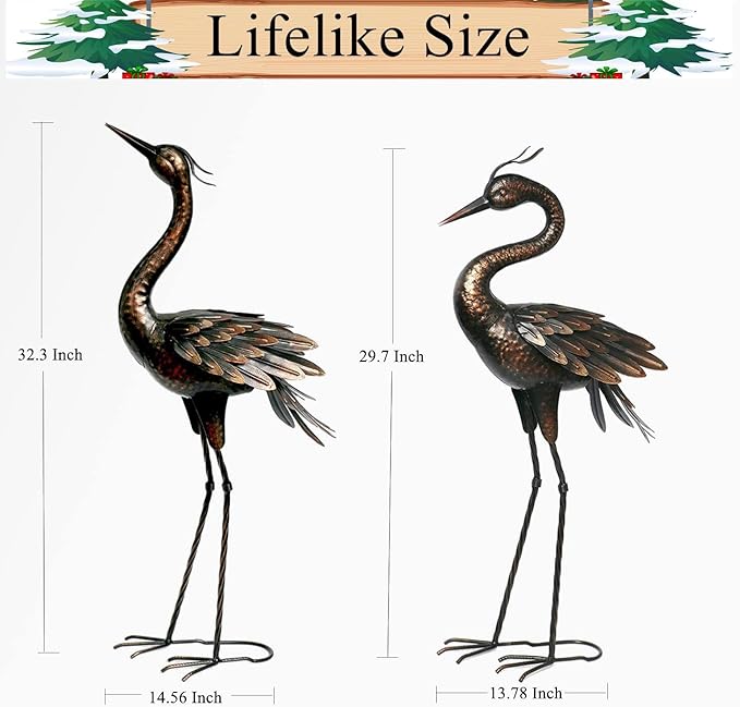 Shorayn Metal Crane Garden Statue, Garden Sculptures & Statues, Bronze Crane Ornaments Yard Art for Backyard Patio Lawn Decorations
