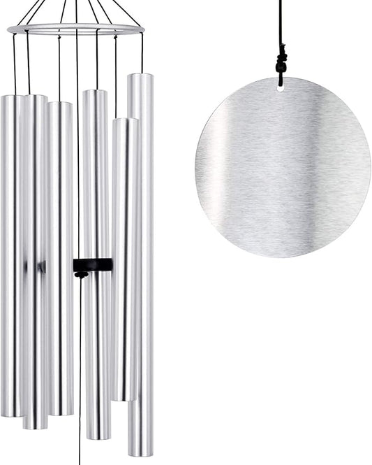 ASTARIN Premium 45-Inch Deep Tone Wind Chimes with 6 Metal Tubes - Elegant Memorial Chime for Mom, for Housewarming and Christmas Silver