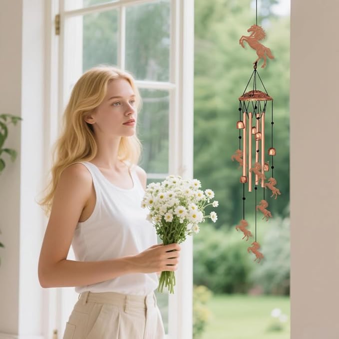 ORIGACH Galloping Horse Wind Chimes Metal Wind Chimes for Outside Gifts for Women Mom Grandma Deep Tone Suitable for Outdoor, Indoor, Balcony, Garden, Courtyard, Porch, 30-Inch Long