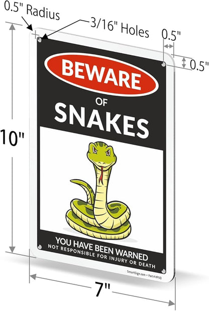 SmartSign Beware Of Snakes Warning Sign - 10"x7", 40 mil Laminated Rust-free Aluminum, Metal Signs for Snake Cave Cage Habitat Decor, Tank Accessories, Outdoors, Gifts - Funny Snakes Theme, USA-Made