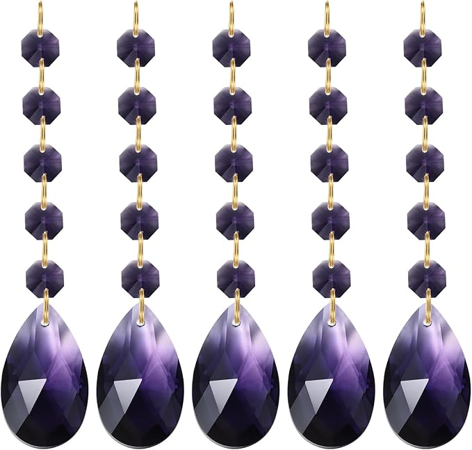 PATIKIL Teardrop Crystal Chandelier Pendants Beads, 5 Pack 135mm Length 38mm Chandelier Prisms Parts Ornaments Hanging Beads for DIY Arts Crafts Decoration, Dark Purple