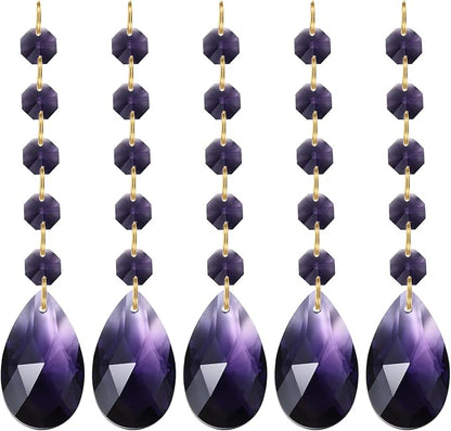 PATIKIL Teardrop Crystal Chandelier Pendants Beads, 5 Pack 135mm Length 38mm Chandelier Prisms Parts Ornaments Hanging Beads for DIY Arts Crafts Decoration, Dark Purple