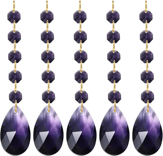PATIKIL Teardrop Crystal Chandelier Pendants Beads, 5 Pack 135mm Length 38mm Chandelier Prisms Parts Ornaments Hanging Beads for DIY Arts Crafts Decoration, Dark Purple