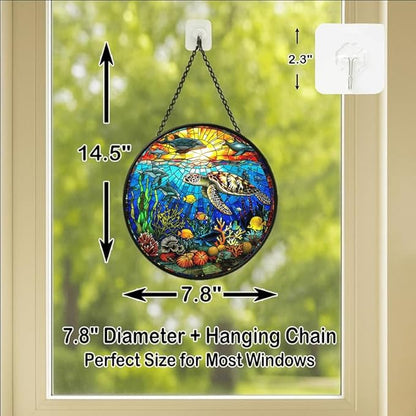Stained Glass Window Hanging - Rainbow Colored Dragonfly in Floral Frame 7.8in Sun Catchers Indoor Stained Glass Panels Wall Decor for Mom, Wife, Lovers, Festive