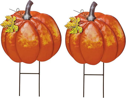 K KILIPES 18.9" H Metal Pumpkin Garden Stake Decorative Fall Pumpkin Yard Sign for Home Outside Garden Lawn Porch Autumn Thanksgiving Decorations (2)