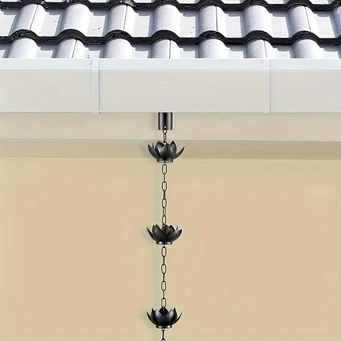 Upriver Lotus Rain Chain,3.93ft Black Iron Rain Chains for Gutters,Rust Resistant Rain Catchers for Divert Water and Indoor,Outdoor Decoration