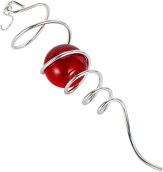 Gazing Ball Spiral Tail Spinfinity Wind Spinner, 13 Inch Stainless Steel with Hanging 360° Swivel Hook, Red Crystal Glass Orb Captivating Visual Illusion Spinning for Garden Yard Patio Decor Gift