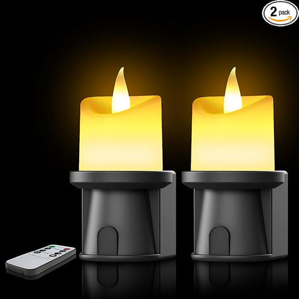 Flameless Candles Night Light with Flickering Flame, Battery Operated LED Night Light, Magnetic Attachment for Easy Placement, Realistic Candlelight for Home, Bathroom, Window Decor (Black, 2 Pack)