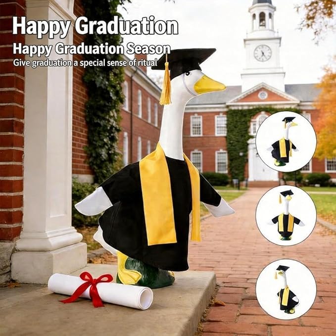 Graduation Porch Goose Outfits Academic Gown and Graduation Cap Costume Scarf for 23 Inch Cement Statue Outdoor Garden Patio Yard Lawn Art Decoration