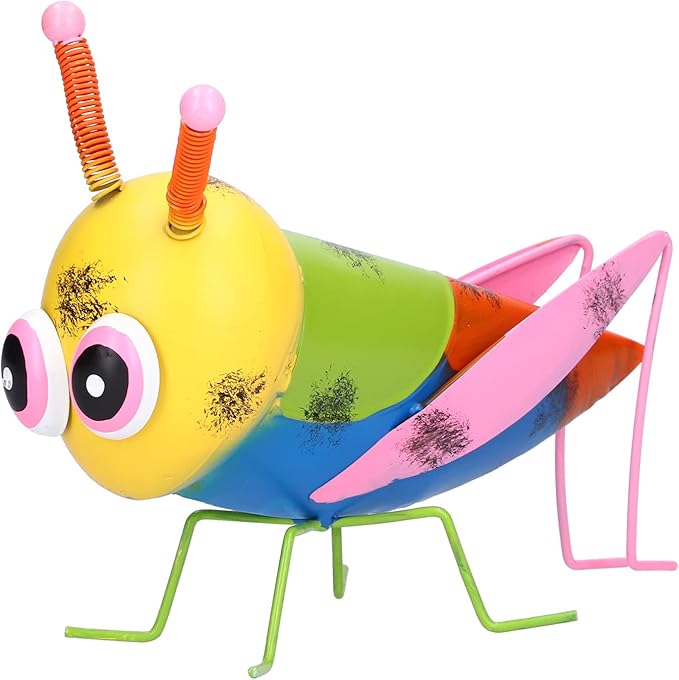 Iron Grasshopper Garden Ornament, Metal Sculpture for Outdoor Patio Lawn Decor, Hand - Painted Anti - Animal Figurine with Vivid Colors for Yard and Home Decoratio (Yellow)