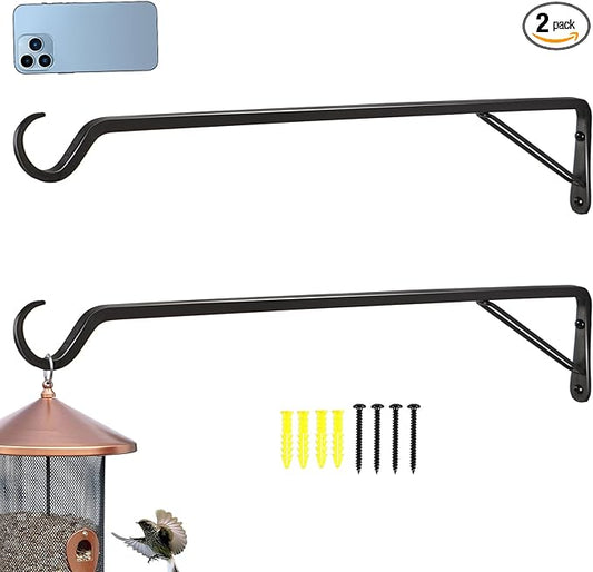 AILIN YELOKIE 2 Pack Extra Long 23 Inch Heavy-Duty Rust-Resistant Solid Steel Plant Hangers and Bird Feeder Hangers for Indoor and Outdoor Decor, Wall Hooks
