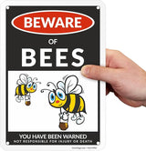 SmartSign Funny Beware Of Bees Warning Sign - 10"x7", 40 mil Laminated Rust-free Aluminum - Metal Signs for Home, Farmhouse, Club, Garden, Outdoors, Patio, Gifts, Cafe - Bees Theme, Made in USA
