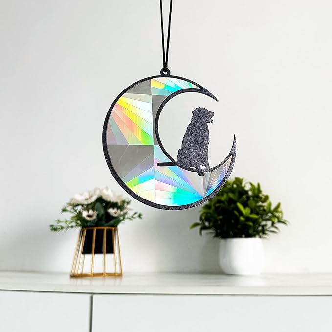 Colorful Suncatcher Rainbow Maker Prism Moon Dog Acrylic Pendant for Window Hanging Home Garden Party Wedding Ornament Gift