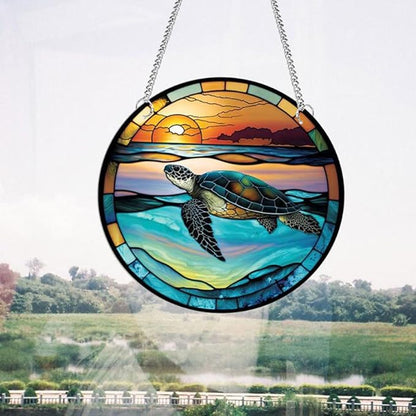 7.9'' Acrylic Window Hanging Decor,Stained Panel Hangings Decorative Acrylic Wall Decor Colorful Ornament Window Hangings for Outdoor Indoor Decor(Marine Turtle)