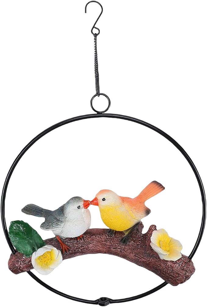 Zerodis Hanging Birds Statue Exquisite Decoration with Iron Ring Perfect for Garden and Patio Decor (Green Yellow) (Green Yellow) ()