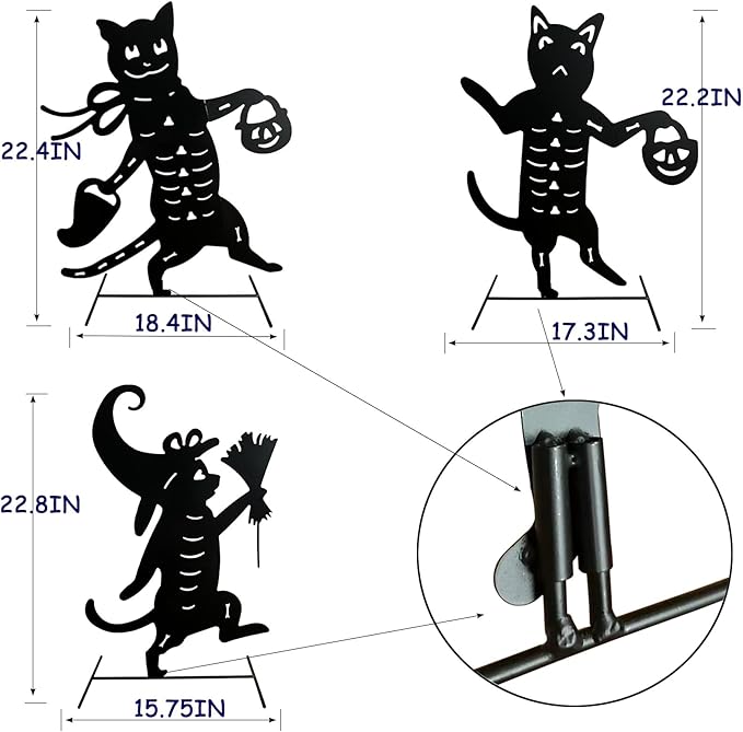 Metal Halloween Black Cat Garden Stakes Decorative, 3 Pack Scary Cat Halloween Yard Stakes Black Cat Silhouette for Home Yard Indoor and Outdoor Halloween Decorations.(Big)
