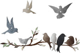 Ferraycle Metal Bird Wall Art Birds on the Branch Decor Metal Sculpture Silhouette Ornament Branch Wall Hanging Sign for Balcony Garden Home Decor(Dark Colors)